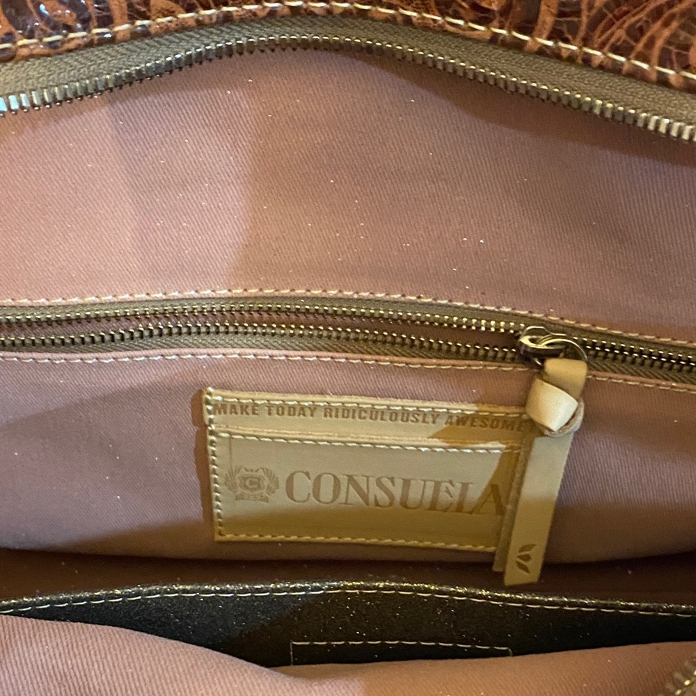 Consuela Embossed Travel Bag in Rich Brown and Tan - Picture 6 of 9